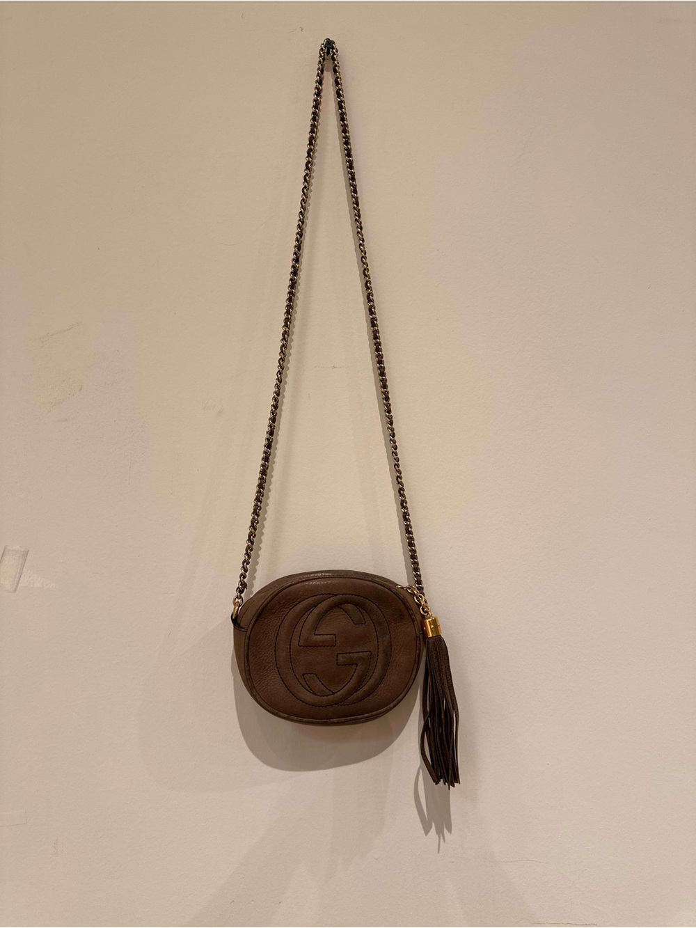 Gucci Brown Leather Crossbody Disco Bag with Tassel